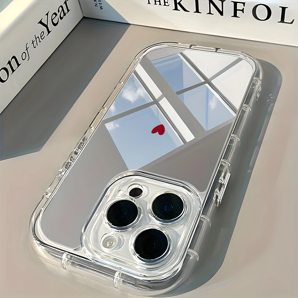 Cover Morbida Minimalista con Motivo Cuore Rosso per iPhone 17 16 15 14 13 12 11 Pro Max 17 Air X XR XS 7 8 Plus con Specchio Posteriore