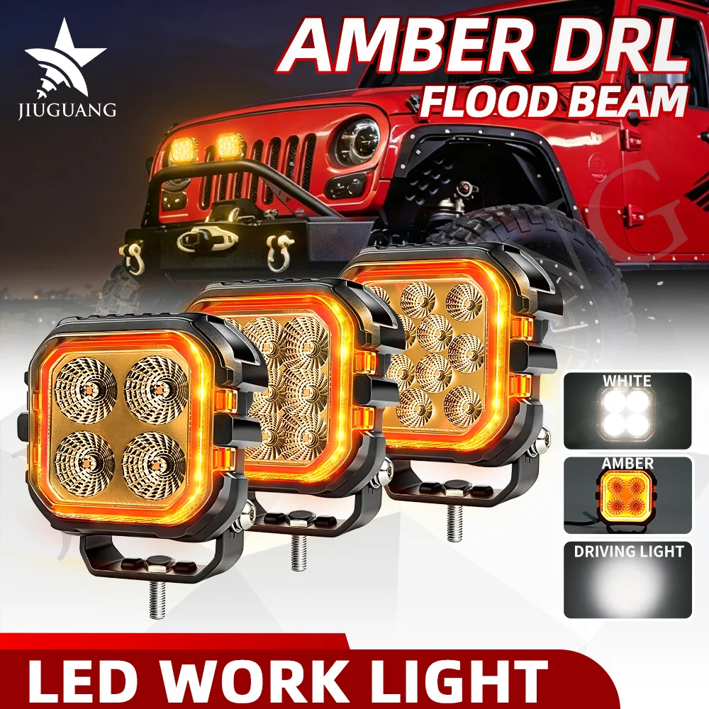 

HL 2PCS 3/4/5 Inch LED Work Light with Amber DRL Flood Beam IP68 off-road use LED Headlight Heavy Duty for Vehicle 4x4 Truck