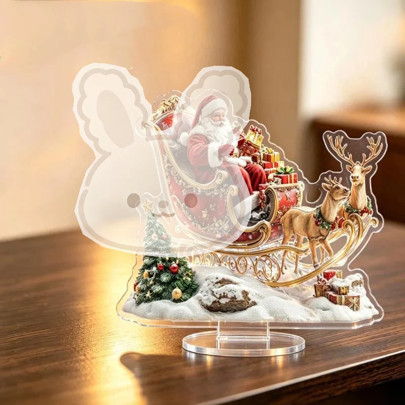 2D Flat Santa Claus Reindeer Ornament Premium Acrylic Desktop Decor for Home Bedroom Christmas Holiday Gift for Friends