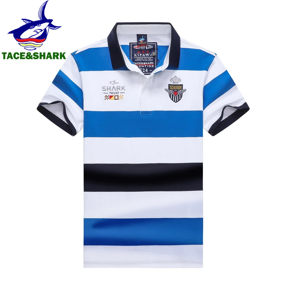 TACE&SHARK 2025 Summer Straight Men's Striped Polos Short Shark Fashion Embroidery Male Casual Polo Shirt Breathable