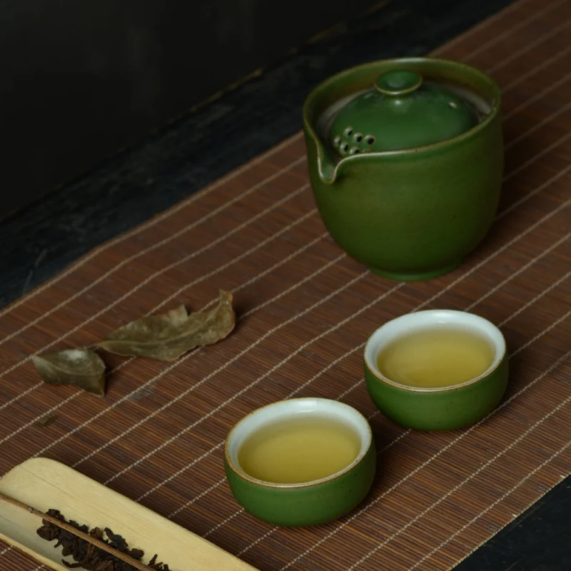 ★Retro Stoneware Handmade Quick Cup One Pot Two Cups Travel Tea Set Portable Bag Mini Set Creative Kung Fu Portable Bubble