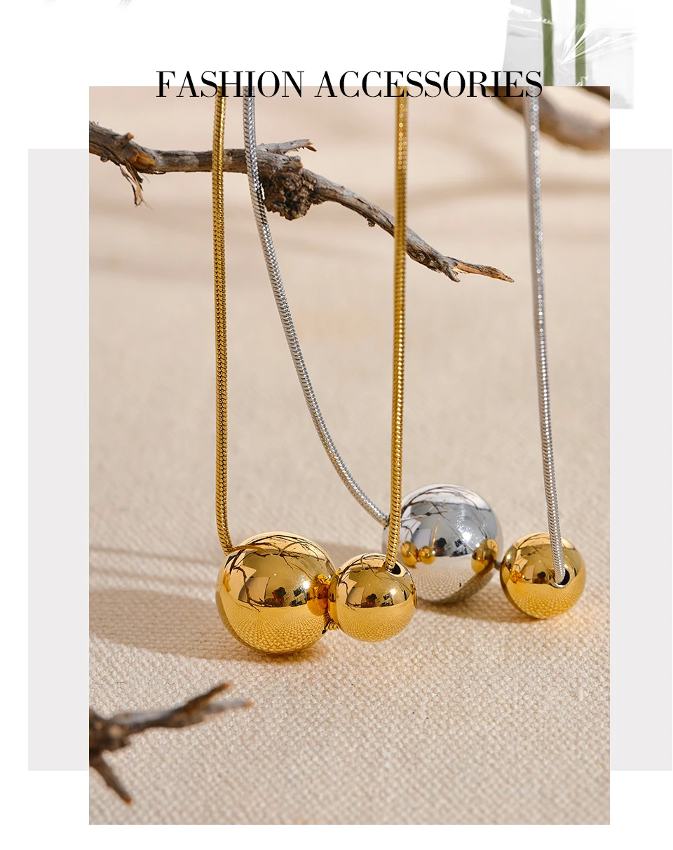 Yhpup Halskette mit rundem Kugelperlen-Anhänger aus Edelstahl, modisch, wasserdicht, Metall, täglich, goldfarben, trendiger Schmuck für Frauen, Geschenk – Detail 9