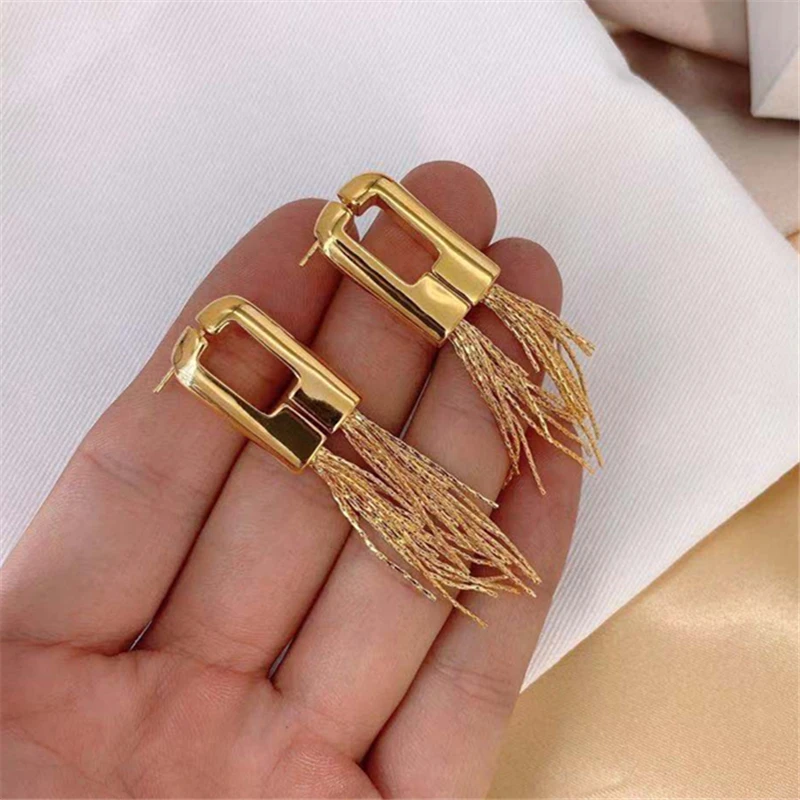 kshmir 2023 Metal wheat tassel earrings front and back long exaggerated studs for women trend jewelry gifts