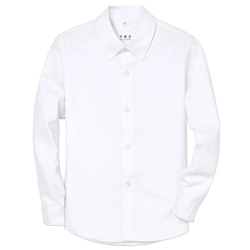 

Белая рубашка для мальчиков, с длинным рукавом из чистого хлопка, униформа для начальной и средней школы, детская белая рубашка, одежда для выступлений
