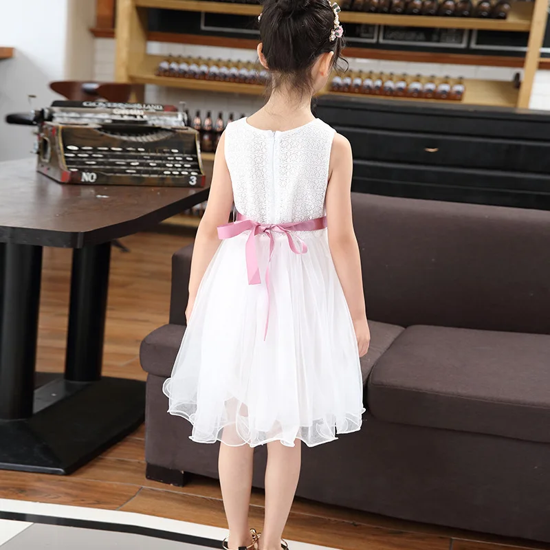 5 7 9 12 Years Youth Flower Girls Elegant Floral One-piece Fairy Princess Dresses for Children Vintage Festive Pink Tulle Clothe