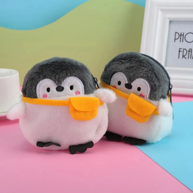 Mini billetera de felpa de pingüino lindo, monedero de peluche de pingüino de energía positiva suave, amantes de las niñas, regalos de San Valentín