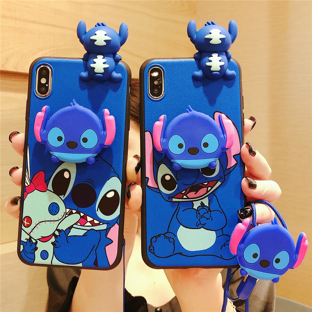 Cartoon Stitch Case With Holder Rope For Motorola Moto Edge 50 30 E22 32 20 G24 G 14 84 G Style 13 53 73 22 32 42 52 62 72