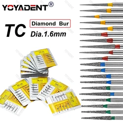 10Pcs/Pack TC Type Standard/Coarse/Fine/Extra Fine Dental Diamond Burs Dia.1.6mm For High Speed Turbine Dentistry Materials
