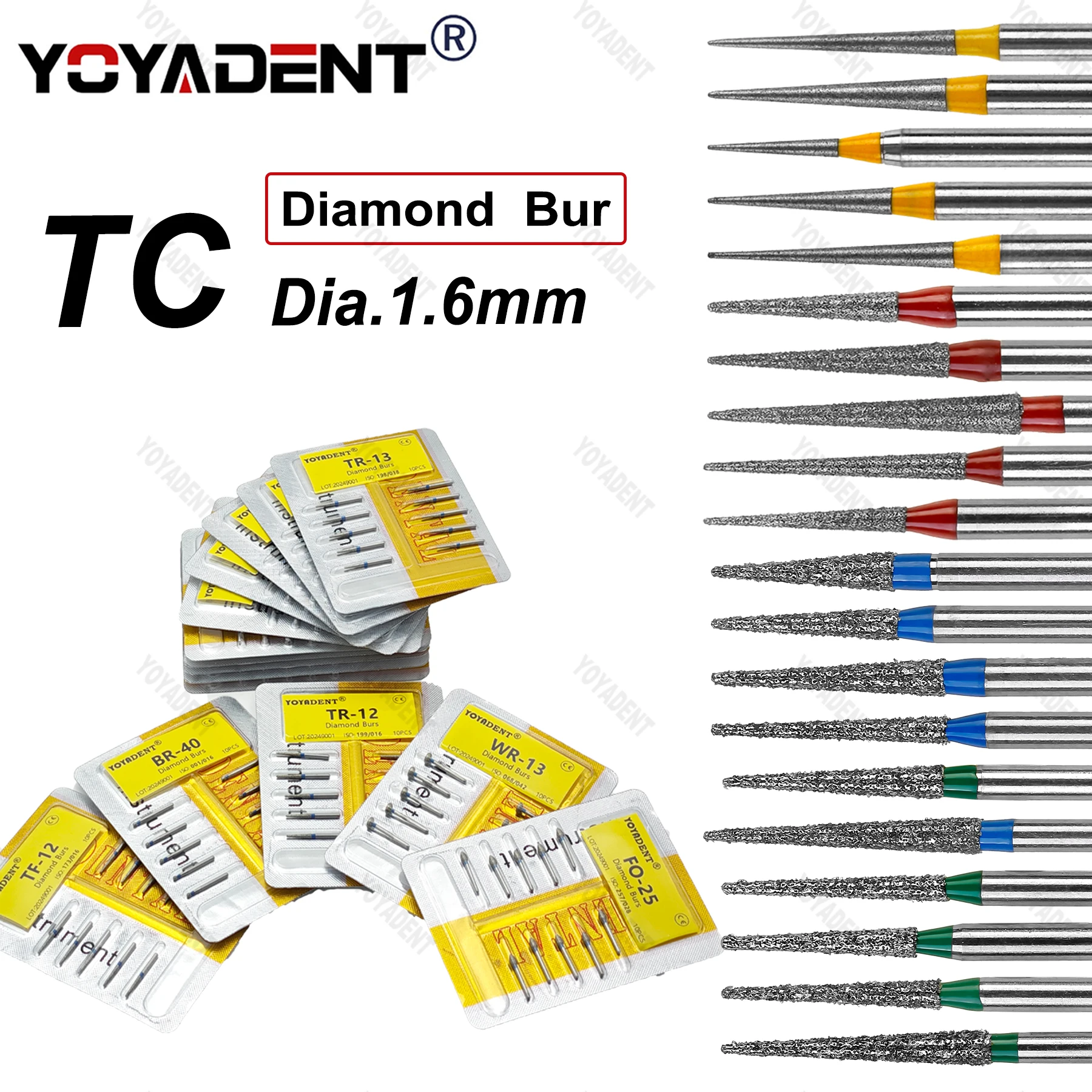 TC Type Diamond Burs Taper Conical End High-Speed Bur 1.6mm 10Pcs/Pack