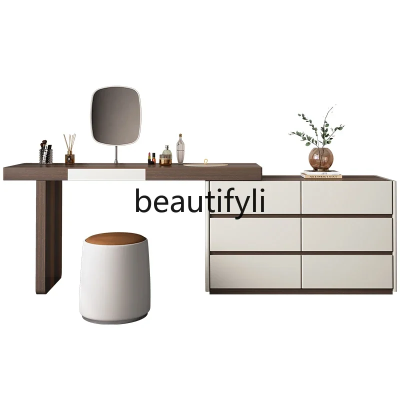 

D80 Italian minimalist dresser with chest bedroom end of bed corner retractable solid wood makeup table