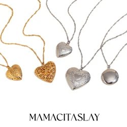 MamacitaSlay Meaningful Hollow Heart Puppy Fingerprint Can Paste Photo Pendant Necklaces for women stainless steel jewelry woman