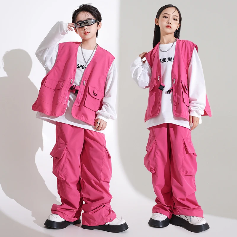 Kids Kpop Hip Hop Clothing Green Jacket Vest Sweatshirt Tops Streetwear Jogger Pants for Girl Boy Performance Jazz Dance Costume