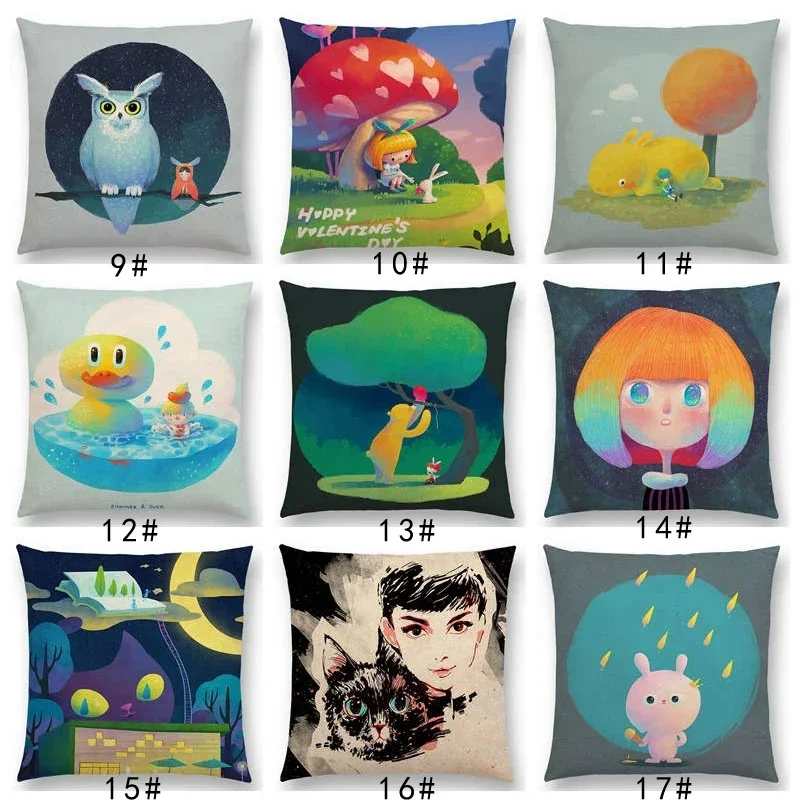 New arrival Colorful Dream Cute Cartoon Warm Earth Lovely Animals Linen Cushion Cover Home Decor Car Sofa Throw Pillow Case