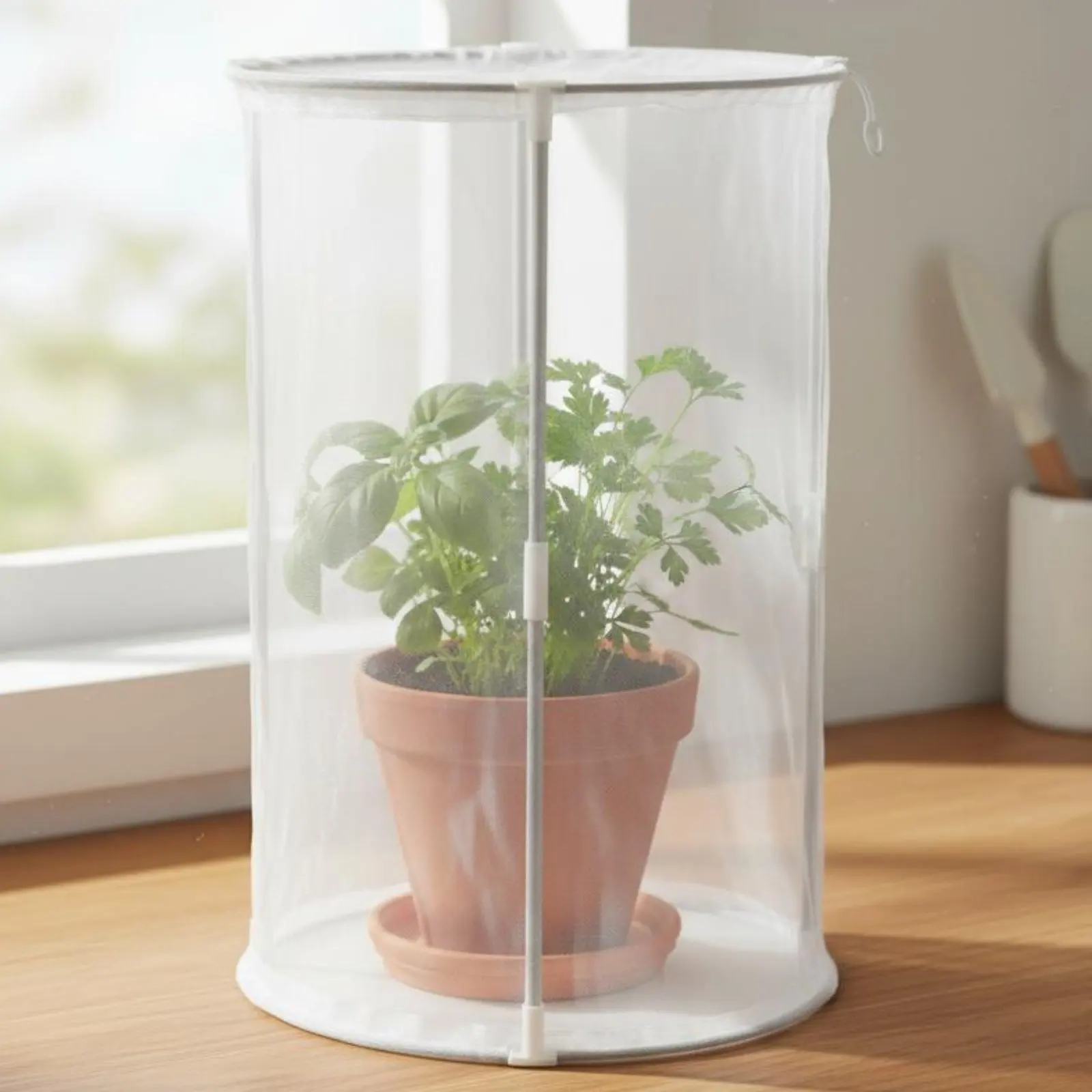 Expandable Plant Cover Portable Expandable Plant Enclosure Garden Mesh Cloche 360° View Garden Mesh Netting Fastener Entry