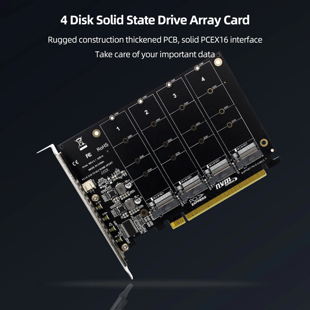 4포트 M.2 NVME SSD to PCIE X16 어댑터 카드 PCIE 스플릿/PCIE RAID LED 인디케이터 지원 M.2 PCI-E SSD/M.2 장치 NVME 프로토콜