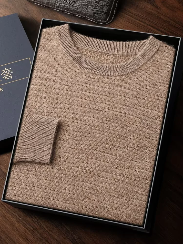 

Men's O-neck Pure Cashmere Pullover Sweater Autumn Winter Thick Warm Smart Casual Soild Basic Cable Knit Long Sleeved Tops