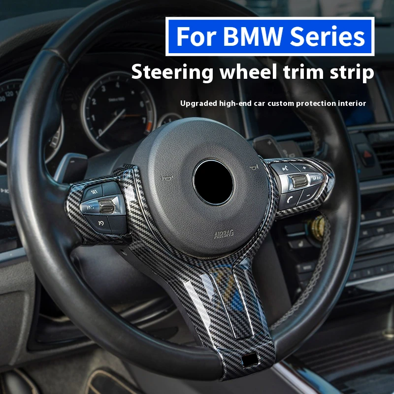For BMW 1 2 3 4 Series X2 F20 F21 F32 F33 F12 F10 F11 F15 F16 F30 ABS Carbon Texture Car Interior Steering Wheel Cover Trim