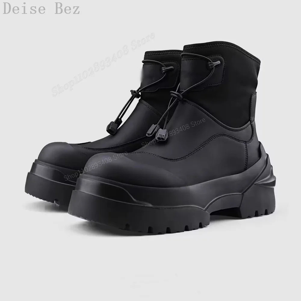 Oxford Black Round Toe Men Ankle Boots Thick Soled Elastic Band Casual Slip-on Men Shoes 2023 New Fashion Zapatillas Mujerse