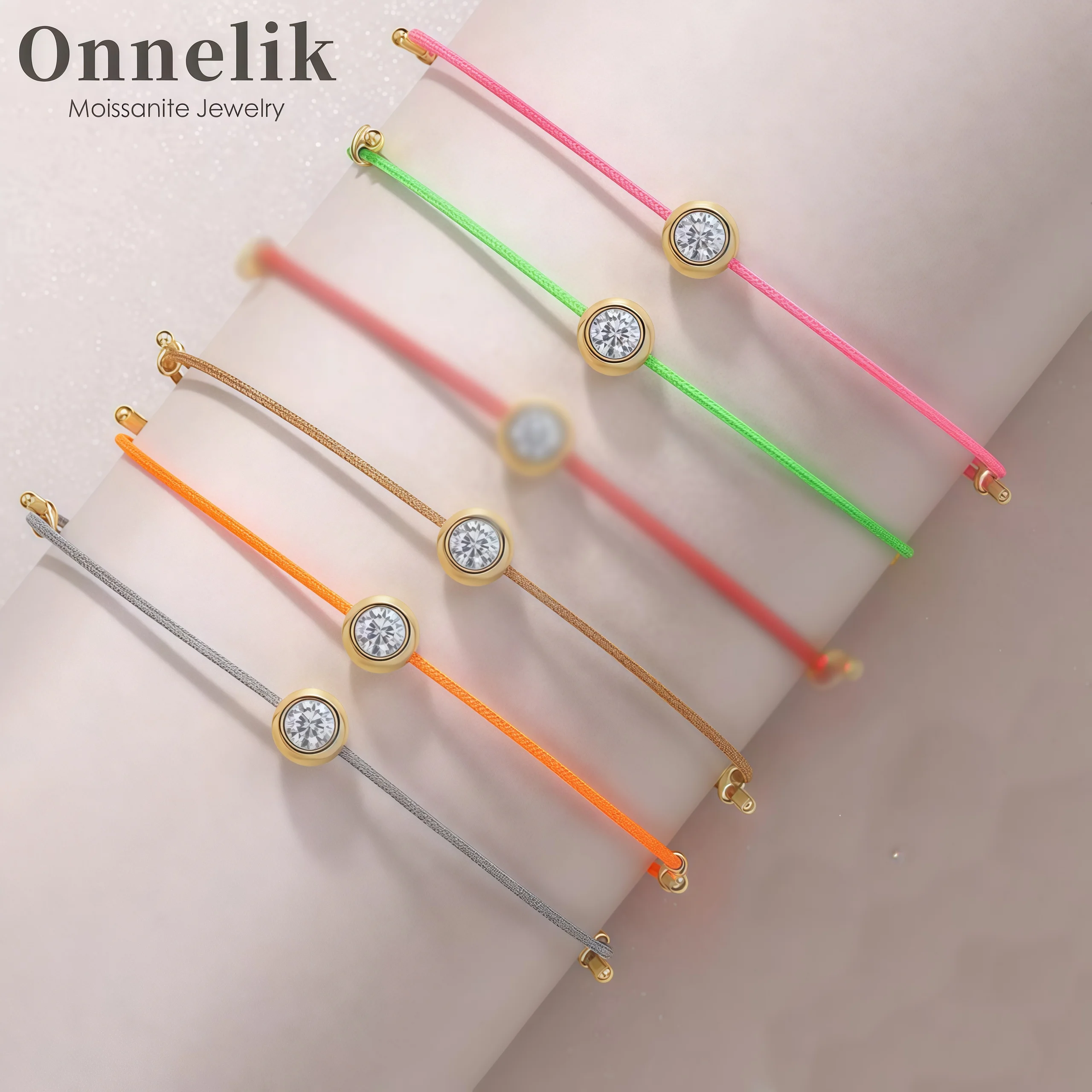 

Onnelik может пройти алмазный тест 4 мм Муассанит Регулируемый красочный плетеный браслет S925 Серебро для женщин Повседневная одежда Очаровательные ювелирные изделия