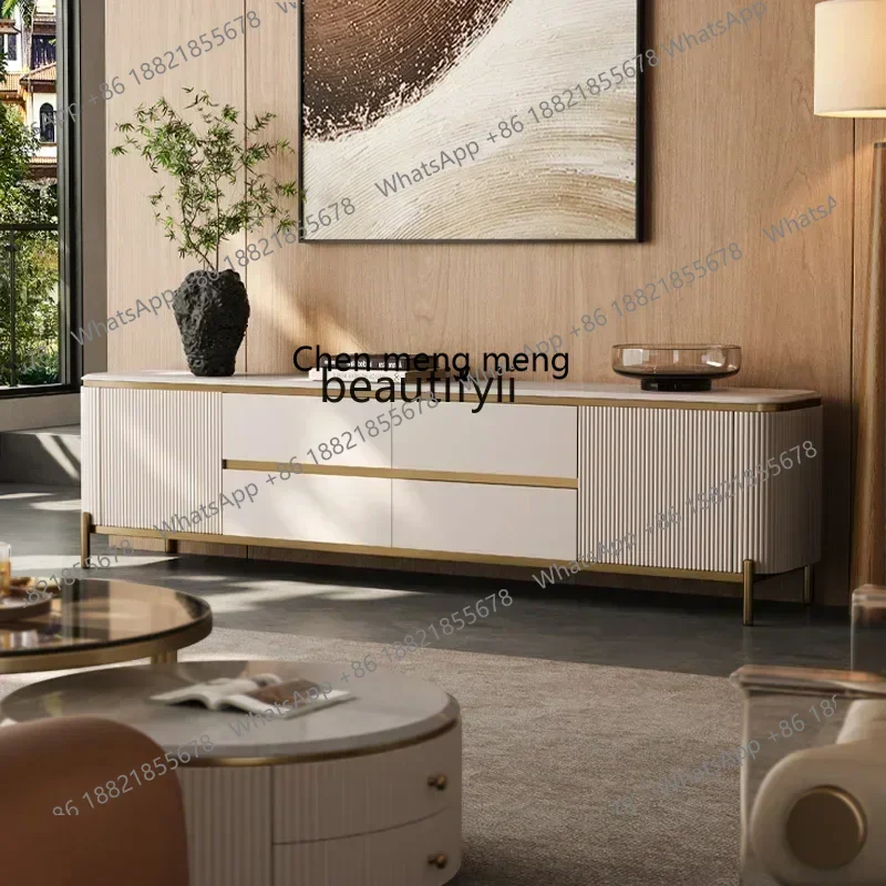 

cqyItalian light luxury natural marble TV cabinet coffee table household living room modern high-end designer villa floor cabine
