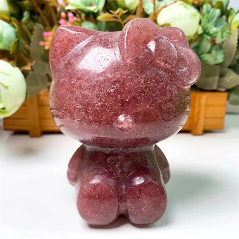 

Natural Strawberry Quartz Cartoon KT Crystal Home Decoration Cute Animal Healthy Children Toy Healing Gift 1pcs