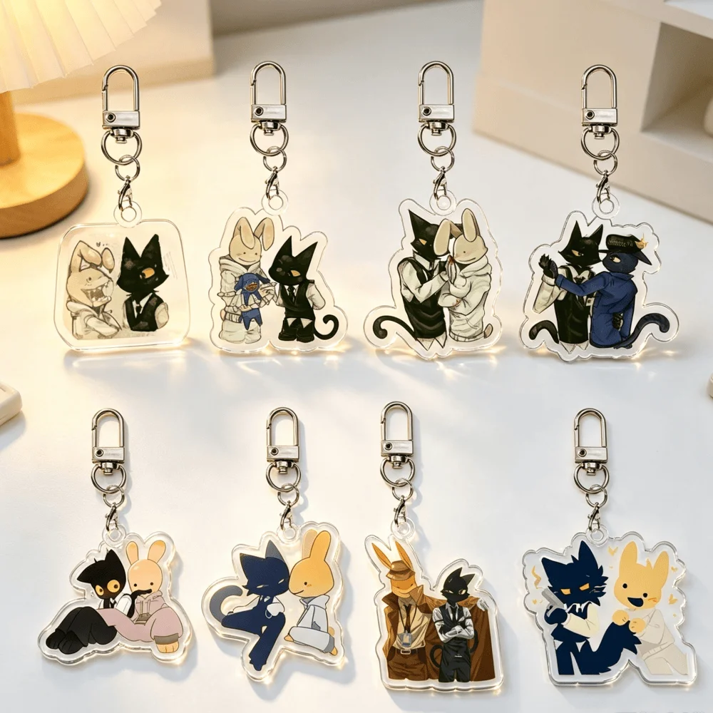 Porte-clés en acrylique pour agents d'hôpital vétérinaire, motif chat noir beige, accessoire de sac à dos mignon, cadeau de festival