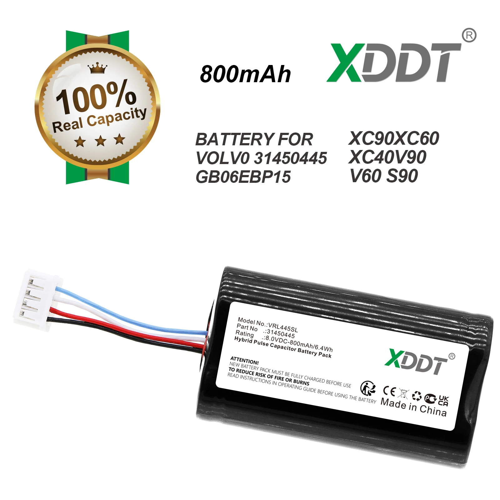 

Аккумулятор 800 мАч для VOLVO 31450445 GBQ6E BP15 S/N:P0839AREV.J, аккумуляторы модуля шлюза VCM автомобиля 7,2 В