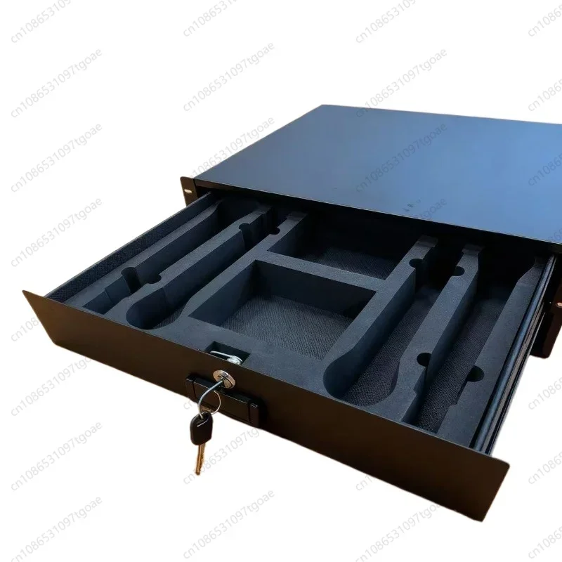 2U Microphone Box Drawer Cabinet Drawer with Lock and Microphone Protection Foam