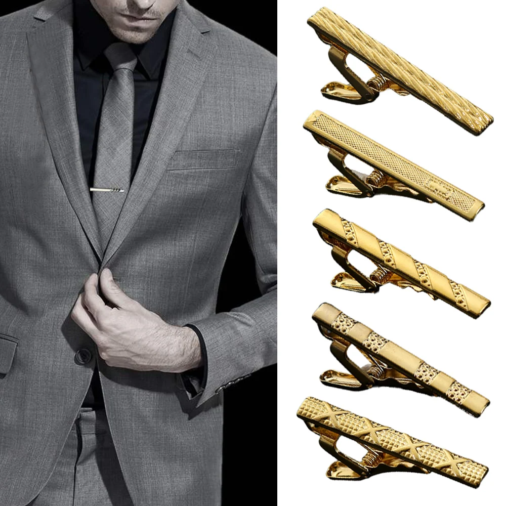 

Classic Men Tie Pin Clips of Business Simplicity Tie Clip Fashion Jewelry Exquisite Wedding Tie Bar Silver And Golden Color