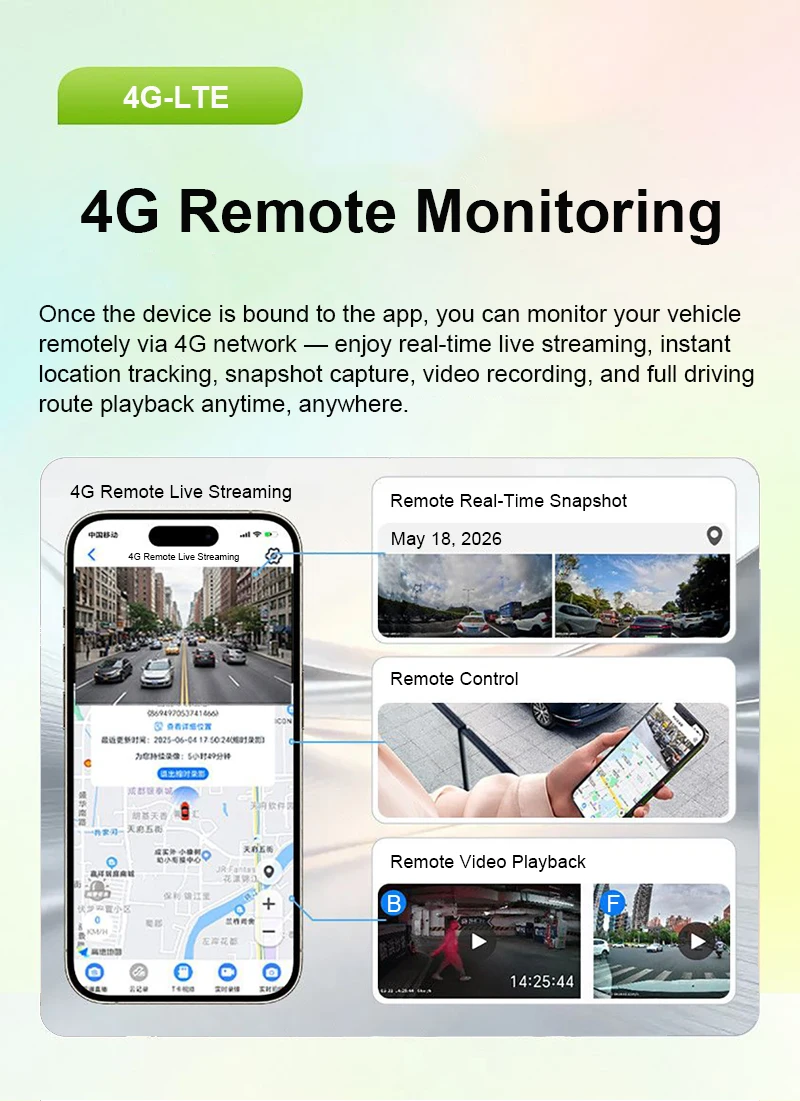 4G 4K Stream Dashcam 2CH ADAS Sentry GPS RemoteSnap Totwinkel-Überwachung 24H Parküberwachung Zeitraffer Nachtsicht App Bewegungssensor G-Sensor Loop-Aufnahme – Detail 5