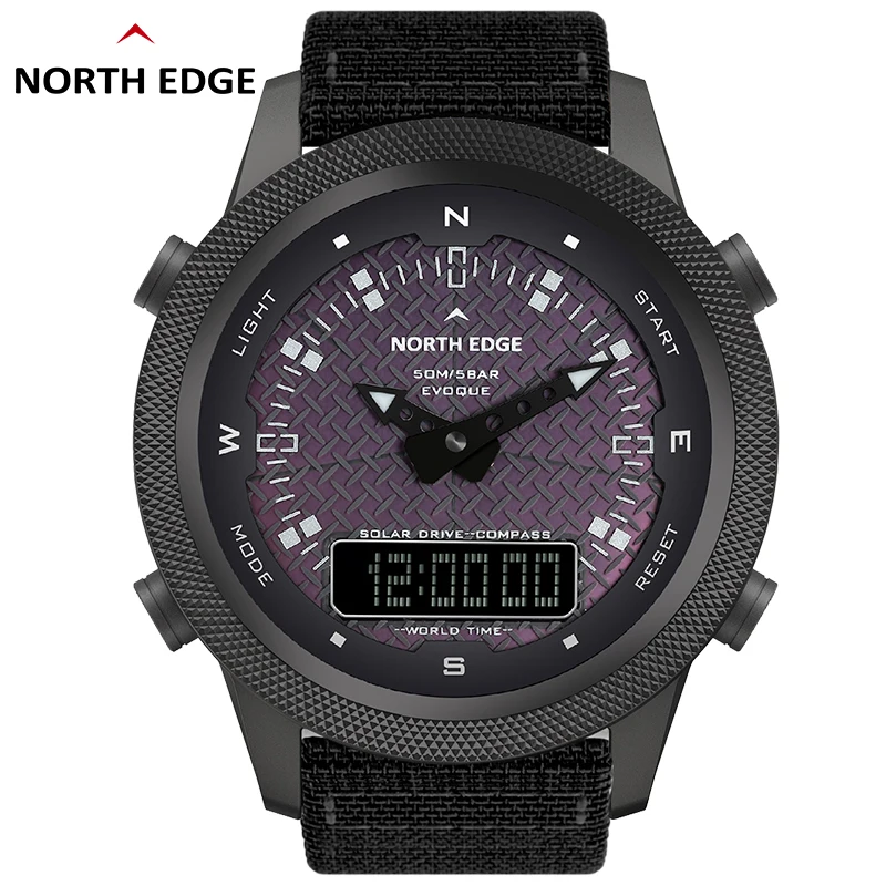 NORTH EDGE Men Digital Solar Watch Mens Outdoor Sport Watches Full Metal Waterproof 50M Compass Countdown Stopwatch Smart Watch