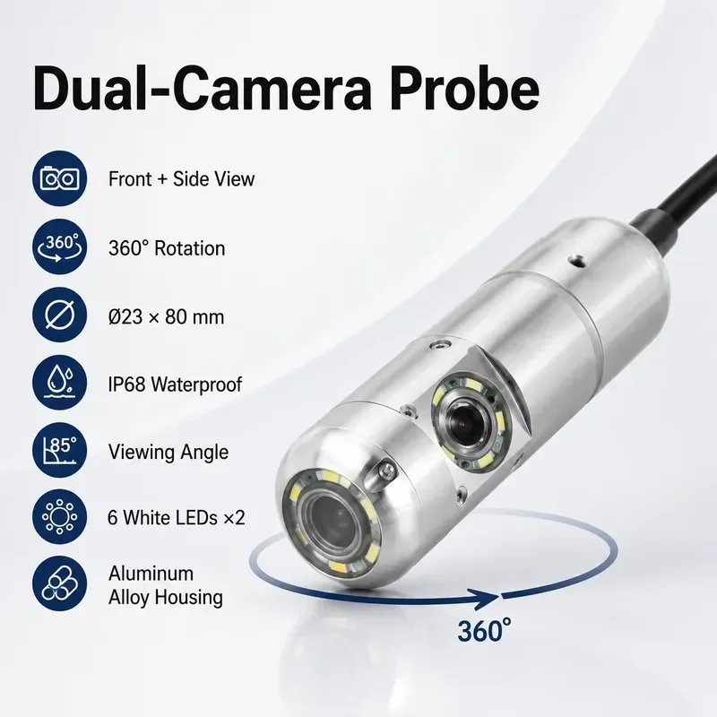 WOPSON WPS-B0-C22 Outdoor Side View Sewer Inspection Camera 7 Inch Monitor Dual Camera 360 Rotation IP68 Handheld Borescope