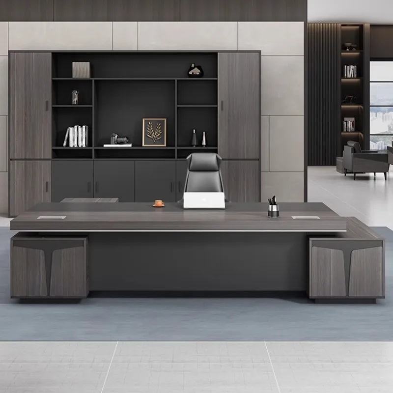 Disponibile Scrivania da ufficio in legno scuro Combinazione di qualità a forma di L Scrivania da ufficio moderna per reception Mobili Escritorio Oficina