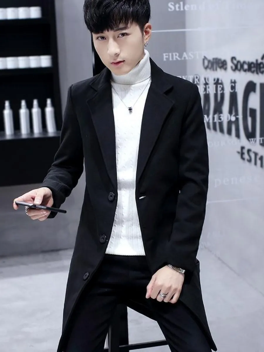

Sli Men's Winter Coat Large Size Woolen Overcoat Trendy Slim Fit Korean Sle Windbreaker Warmth And Faionable Outerwear