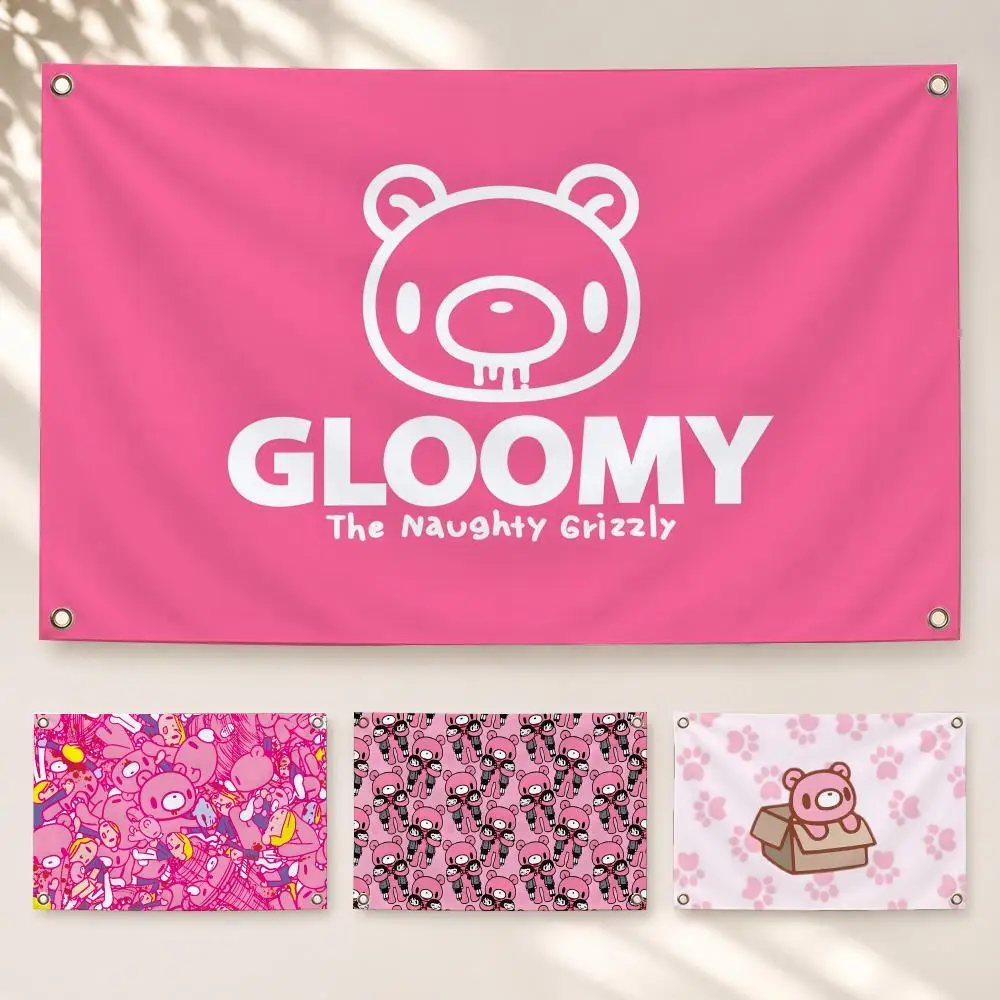 Character Gloomy Bear Flags Hanging Flag Banner, Indoor Outdoor Wall Hanging Decor for Home Party