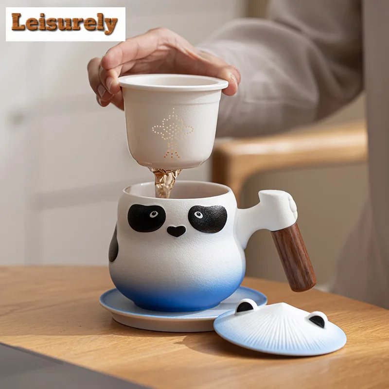Cute Cartoon Panda Filter Tea Separator Cup Vintage Water Separation Tea Mug with Infuser Tea Making Office Water Cup Tableware