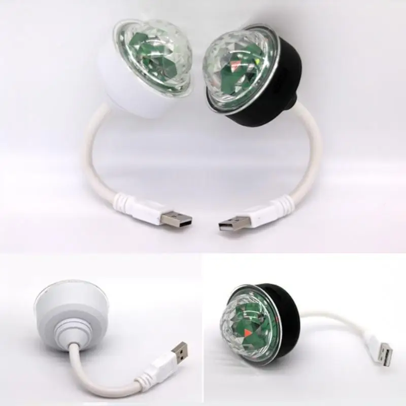 Mini USB LED Stage Light 360 Rotation Voice Activated Colorful Atmosphere Light for Outdoor Camping Disco Party Use