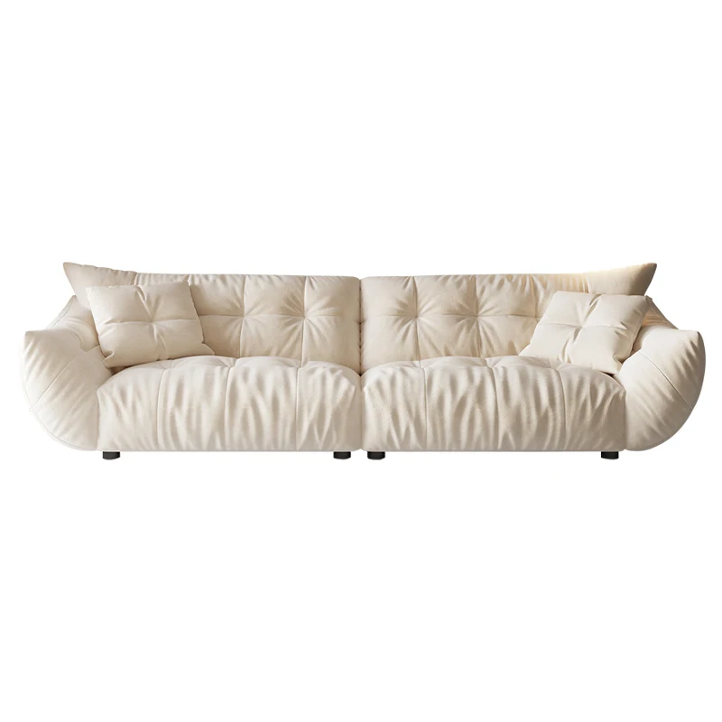 Cream wind fabric sofa living room modern minimalist Italian luxury down small apartment straight row skin feeling velvet.