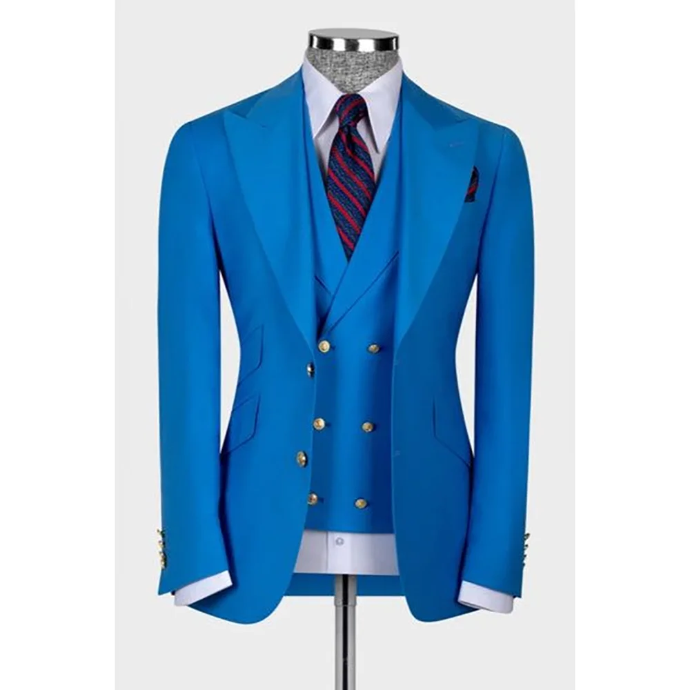 

High Quality Men's Suit Slim Fit Solid Color Suit Formal Business Office Single Breasted Coat Pants Vest 3 Pieces Blazer Set