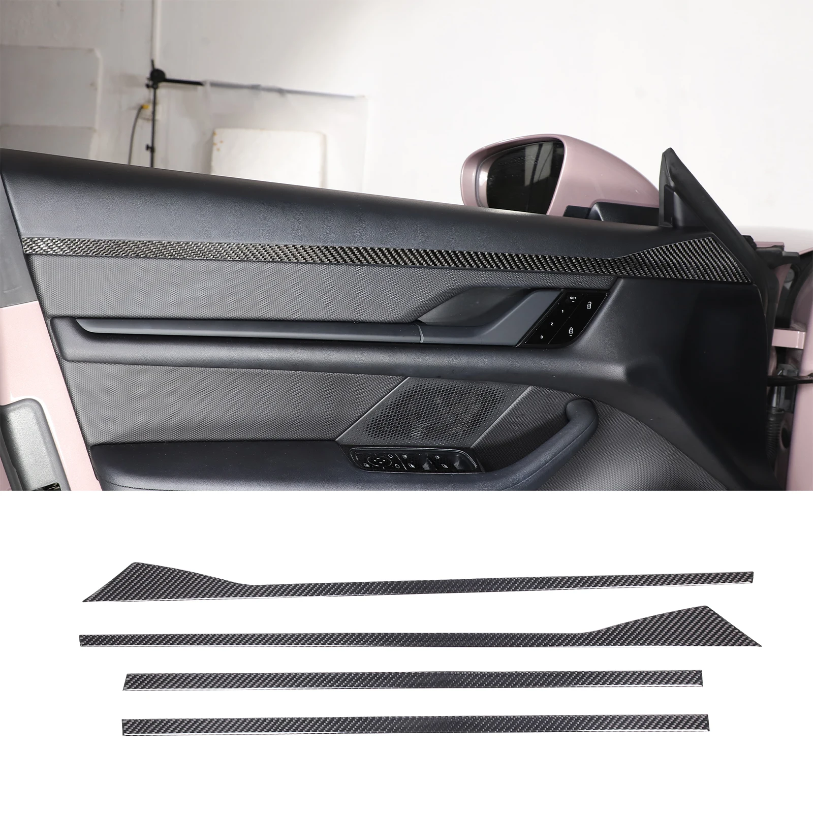 

For Porsche Taycan 2019 2020 2021 2022 Soft Carbon Fibre Car Inner Door plate Trim Strip Sticker Car Accessories