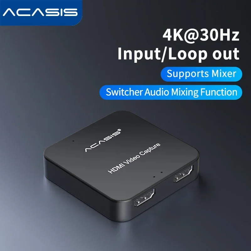 Acasis Live Streaming Video Capture Card USB 2.0 HDMI No Driver Needed with Loop-Out for Support Mic/Audio Input on PC/Mac