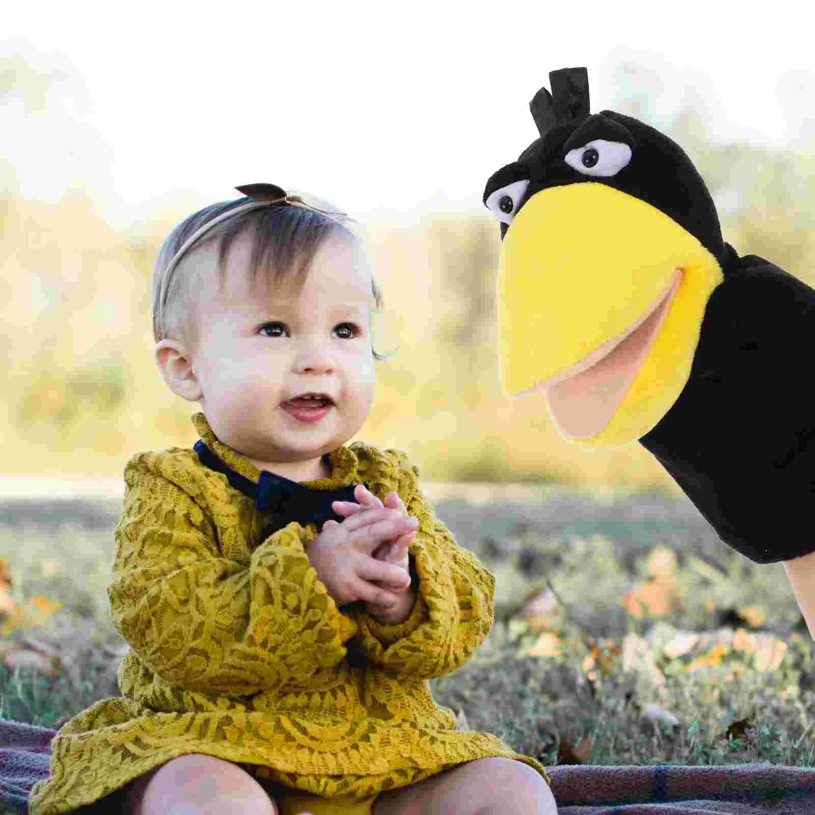 Marionnettes à Main de Corbeau, Jouet Interactif Storytime, Couverture en Peluche Colorée pour Enfants et Bébés