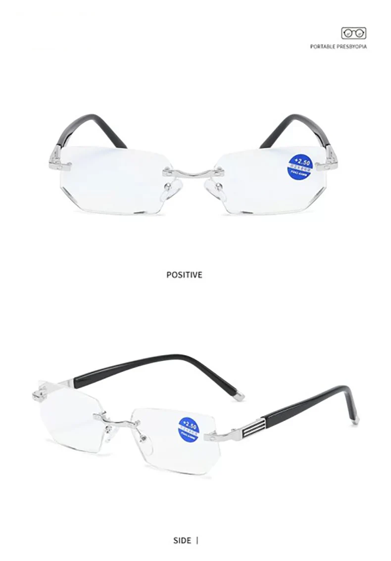 Anti Blau Lesebrille Diamant Schneiden Randlose Brillen Männer Anti Müdigkeit Hyperopie Presbyopie Brille +1,5 – Detail 3