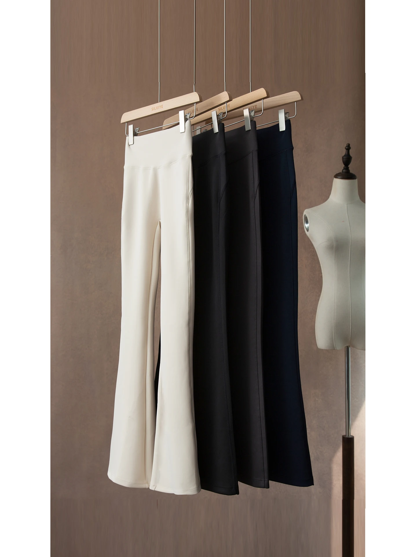 

SILVIYE Cloud Air Layer Bell Bottom Pants High Waist Tummy Control Casual Pants Micro Flared Shark Skin Pants Ladies' Skinnies