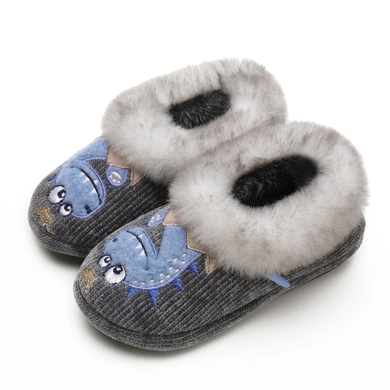 Smile PoP Fuzzy Boys Girls Indoor House Slippers Winter Warm Cute Kids Baby Shoes Outdoor Lightweight Non-Slip Home Socks Shoes