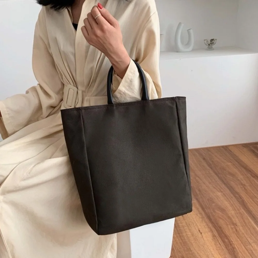 Portable Solid Color Canvas Tote Bag Multifunctional Large Capacity Women Handbag Zipper Commuting Student Schoolbag Casual