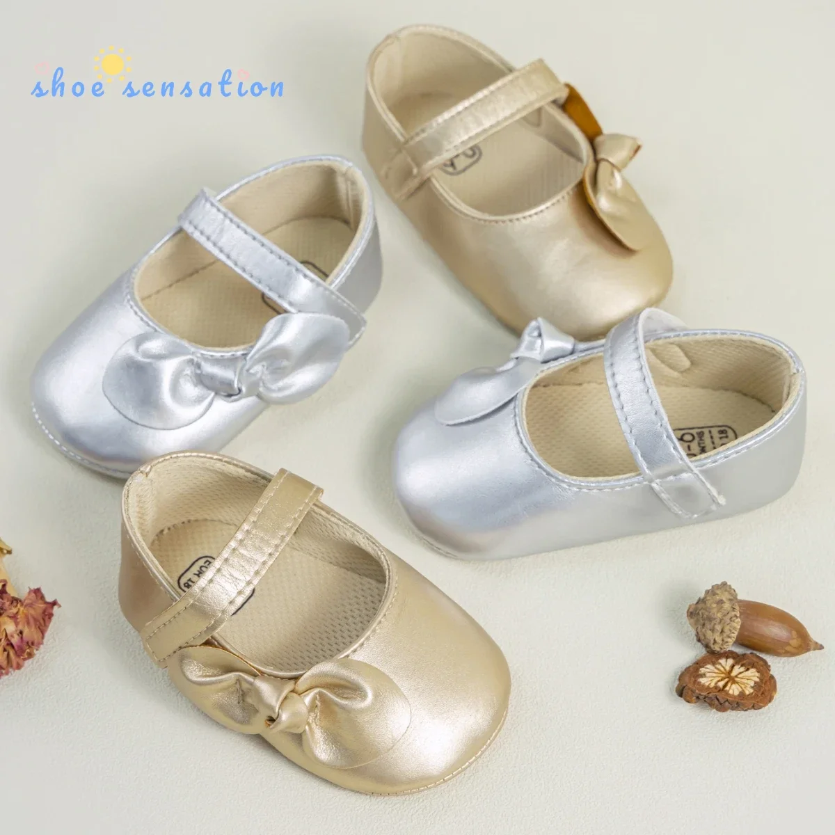 

Fashion Newborn Baby Girls Shoes Gold Bowknot Rubber Sole Anti-slip PU Fourth Quarter Outdoors First Walker Toddler Girl Shoes