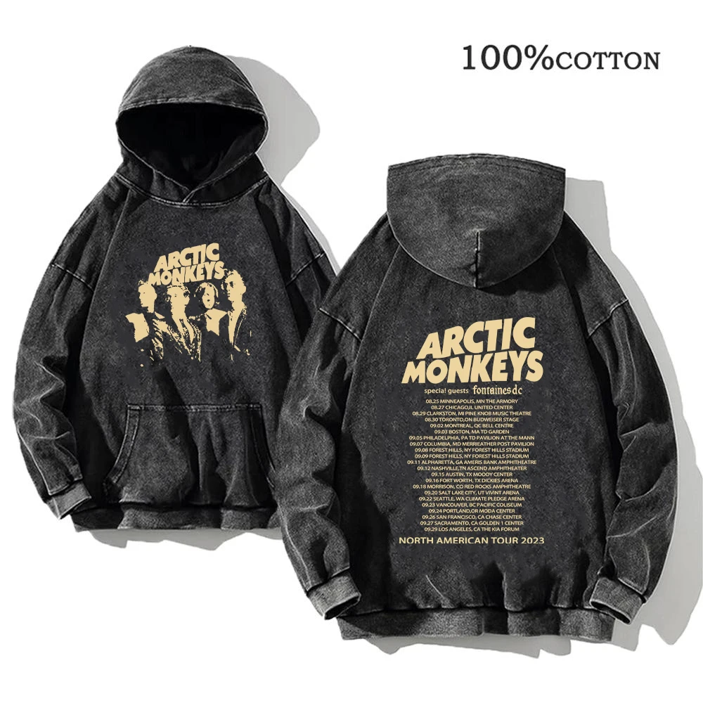 Retro Rock Printed Hoodies Arctic Monkeys Music Album Graphic Pullover Men\'s Vintage Washed Oversized Hoodies Hip Hop Streetwear