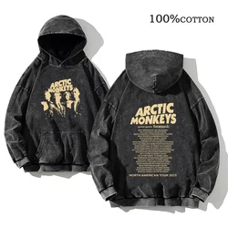 Retro Rock Printed Hoodies Arctic Monkeys Music Album Graphic Pullover Men's Vintage Washed Oversized Hoodies Hip Hop Streetwear