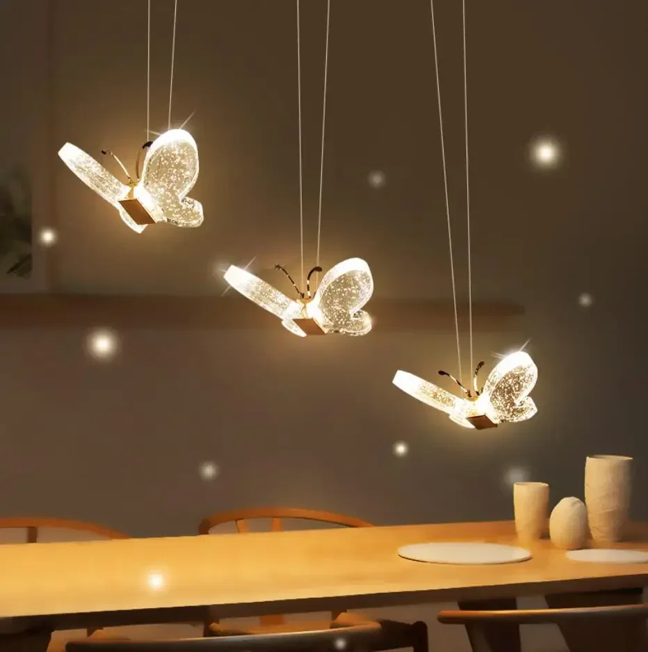 HAIXIANG Modern LED Crystal Butterfly Chandelier Dining Room Lighting Ceiling Lamps Children's Room Lamp Child Lighting